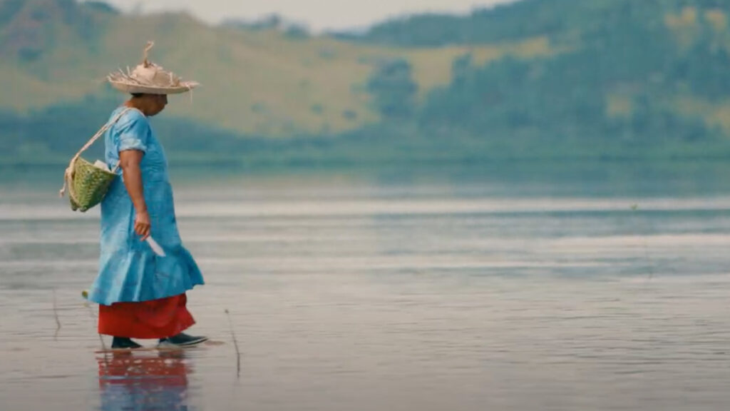 woman wading in the water in fiji