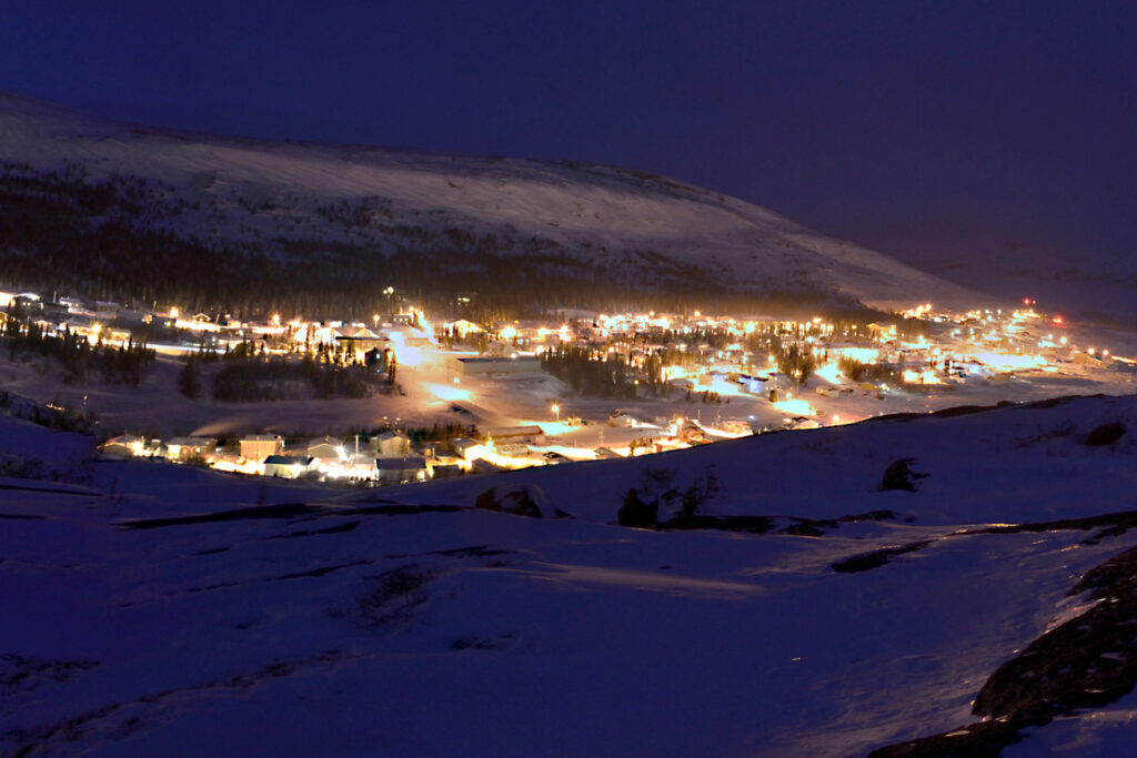 town in the arctic at night serving as a base for video production